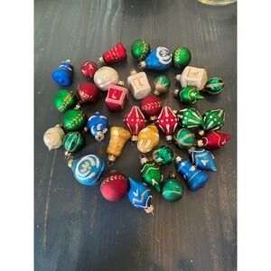 Vintage Miniature Glass Christmas Ornaments Lot 30pc Mixed Shapes Glitter MCM